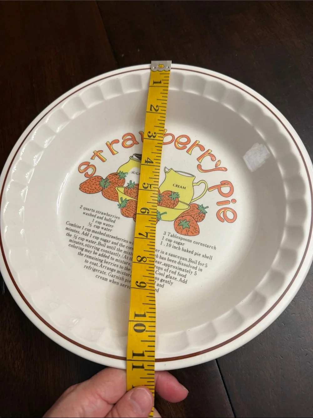 Strawberry pie recipe plate.
